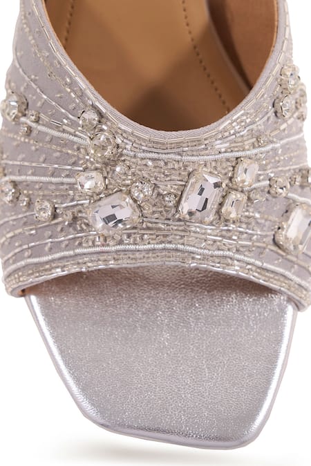 Shop_Anaar_Silver Embroidery, Beads, Stones, Lady Opalite Cutdana Embellished Block Heels _Online_at_Aza_Fashions