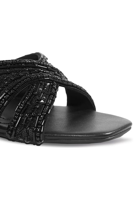 Buy_Anaar_Black Beads, Sequins, Stones Calcutta Club Cutdana Embellished Block Heels 