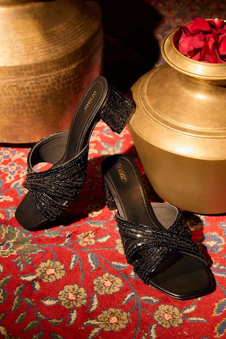 Anaar Calcutta Club Cutdana Embellished Block Heels 