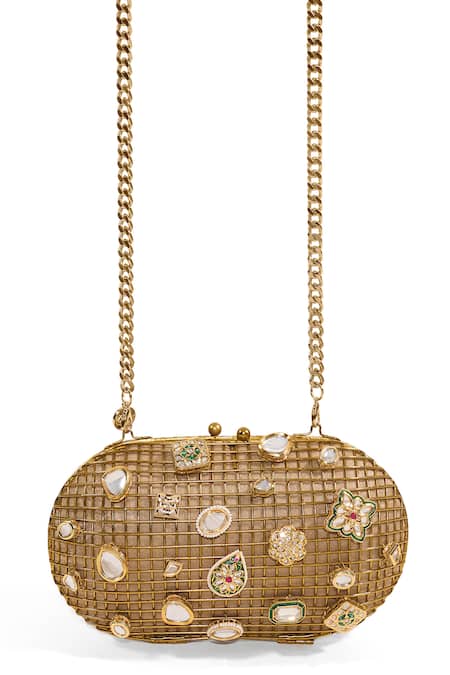 Anaar Sultanate Kundan Embellished Cage Clutch 