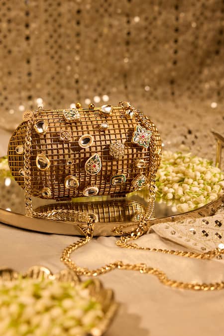 Anaar Sultanate Kundan Embellished Cage Clutch 