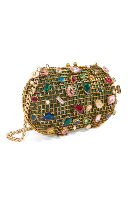 Anaar Ophelia Gemstone & Pearl Embellished Cage Clutch 