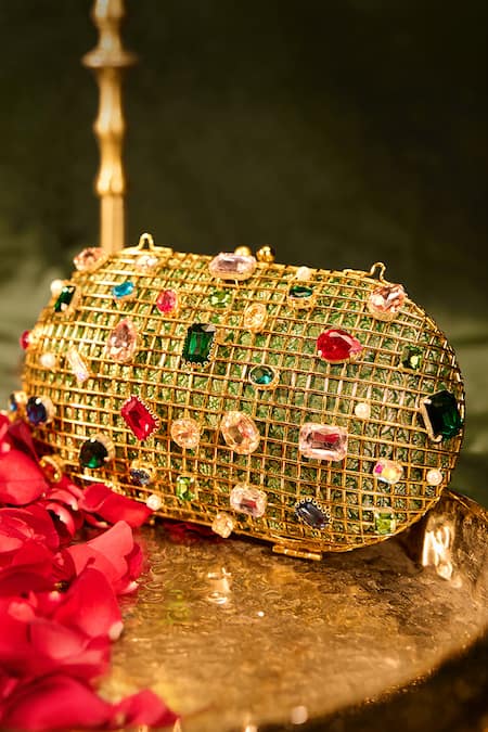 Anaar Ophelia Gemstone & Pearl Embellished Cage Clutch 