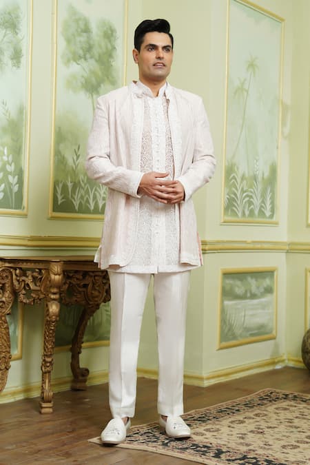 Millionaire Thread & Pearl Work Bandhgala Jacket Set 