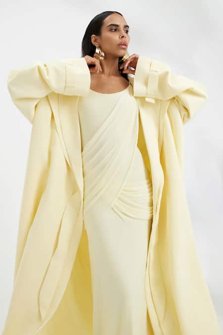 Buy_Deme By Gabriella_Yellow Lycra, Net Scoop Neck Joanna A-line Slip Dress 