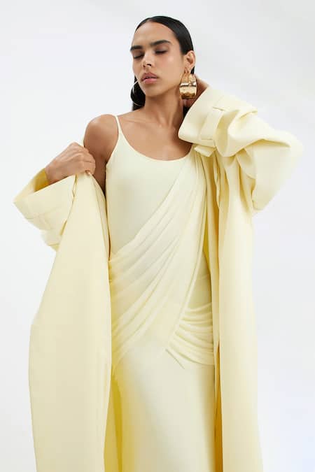 Shop_Deme By Gabriella_Yellow Lycra, Net Scoop Neck Joanna A-line Slip Dress 
