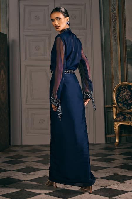 Studio22 By Pulkita Arora Bajaj Altair Draped Skirt & Sheer Embroidered Blouse Set 