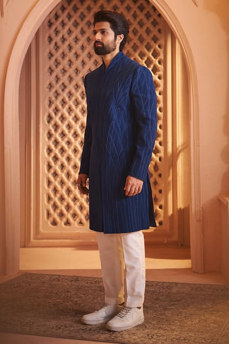Buy Millionaire Blue Embroidery Thread Work Sherwani Set Online at Aza Fashions Buy_Millionaire_Blue Embroidery Thread Work Sherwani Set _Online_at_Aza_Fashions