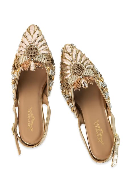 5elements Ishvini Butterfly Motif Pearl Sequin Embellished Heels 