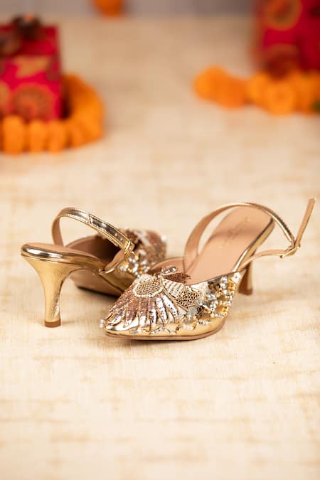 5elements Ishvini Butterfly Motif Pearl Sequin Embellished Heels 