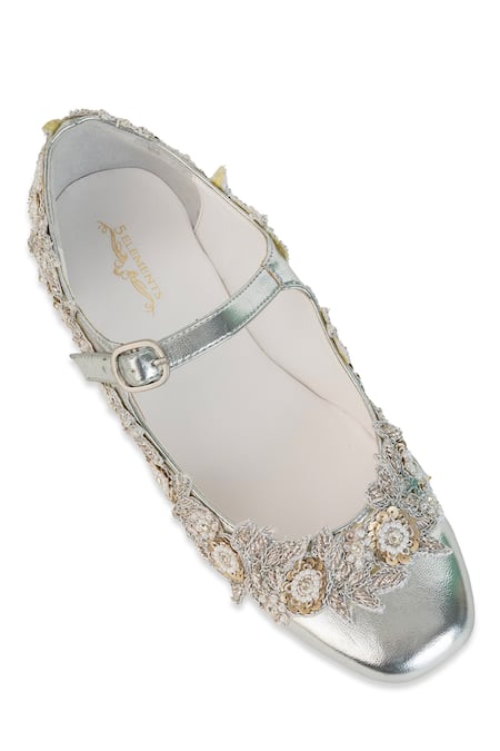 Buy_5elements_Silver Aarvi Embroidered Mary Jane Juttis _Online_at_Aza_Fashions