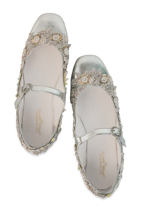 Shop_5elements_Silver Aarvi Embroidered Mary Jane Juttis _Online_at_Aza_Fashions