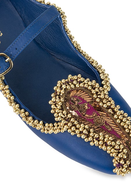 Shop 5elements Cobalt Lavika Beadwork Juttis Online at Aza Fashions Shop_5elements_Cobalt Lavika Beadwork Juttis _Online_at_Aza_Fashions