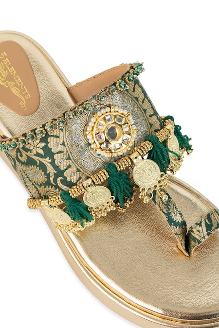 Shop_5elements_Gold Mirrors, Tassels, Beads Elisha Brocade And Coin Embellished Wedges 