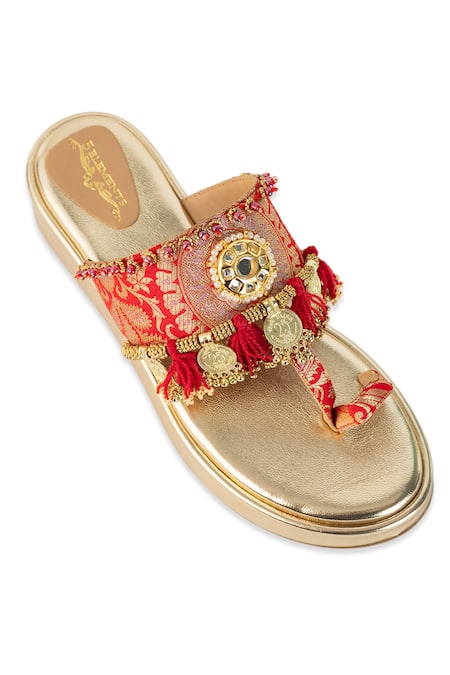 Buy_5elements_Gold Tassels, Mirrors, Beads Nivara Brocade Work Wedges _Online_at_Aza_Fashions