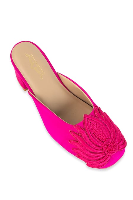Buy_5elements_Pink Embroidery Amira Lotus Mule Heels _Online_at_Aza_Fashions