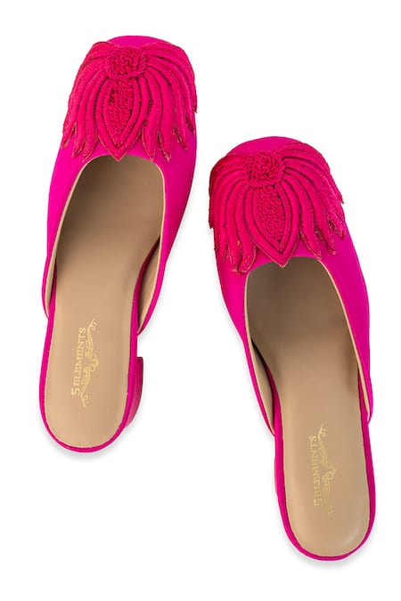 5elements_Pink Embroidery Amira Lotus Mule Heels _at_Aza_Fashions