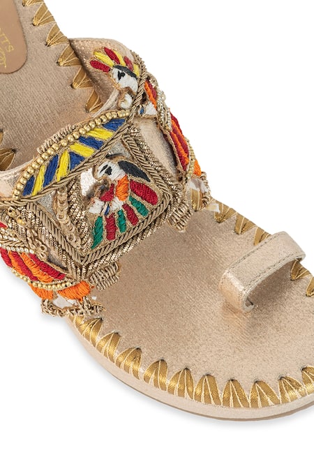 5elements_Gold Embroidery, Sequins, Metallic Thread Vihara Hand Wedges _at_Aza_Fashions