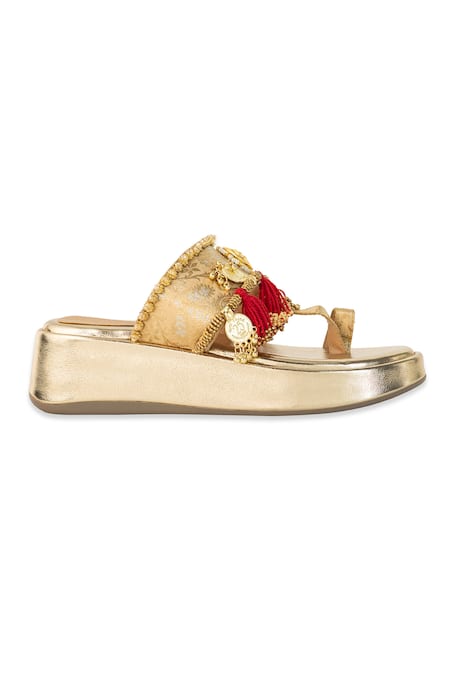 5elements Gold Embroidery, Mirrors, Tassels Kaira And Wedges Online at Aza Fashions 5elements_Gold Embroidery, Mirrors, Tassels Kaira And Wedges _Online_at_Aza_Fashions