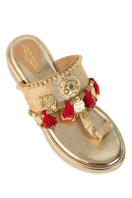 Shop 5elements Gold Embroidery, Mirrors, Tassels Kaira And Wedges Online at Aza Fashions Shop_5elements_Gold Embroidery, Mirrors, Tassels Kaira And Wedges _Online_at_Aza_Fashions