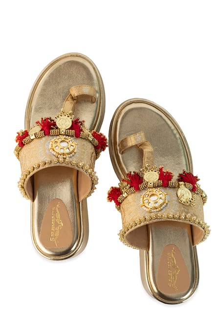 5elements Gold Embroidery, Mirrors, Tassels Kaira And Wedges at Aza Fashions 5elements_Gold Embroidery, Mirrors, Tassels Kaira And Wedges _at_Aza_Fashions