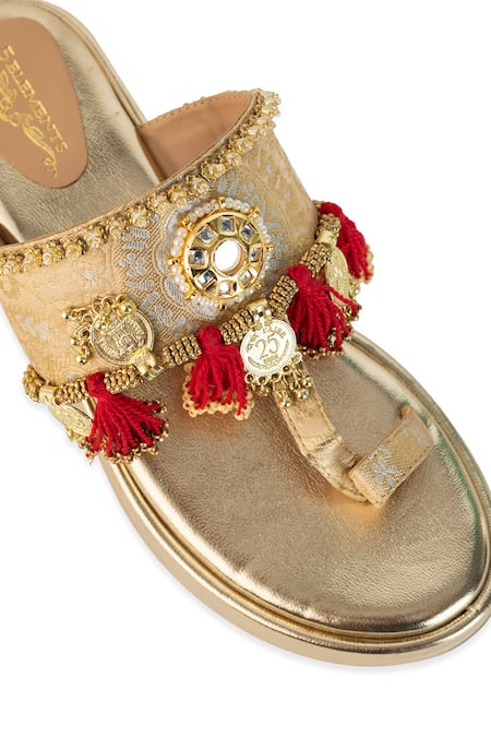 Shop 5elements Gold Embroidery, Mirrors, Tassels Kaira And Wedges Shop_5elements_Gold Embroidery, Mirrors, Tassels Kaira And Wedges