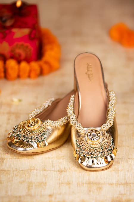 Shop_5elements_Gold Pearls, Beads, Stones Rehaya Embellished Heels 