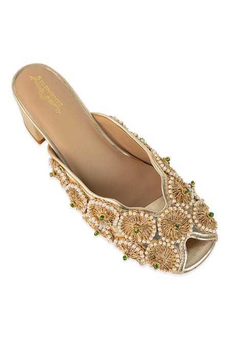 Buy_5elements_Gold Embroidery, Beads, Pearls Anvaya Floral Heels _Online_at_Aza_Fashions