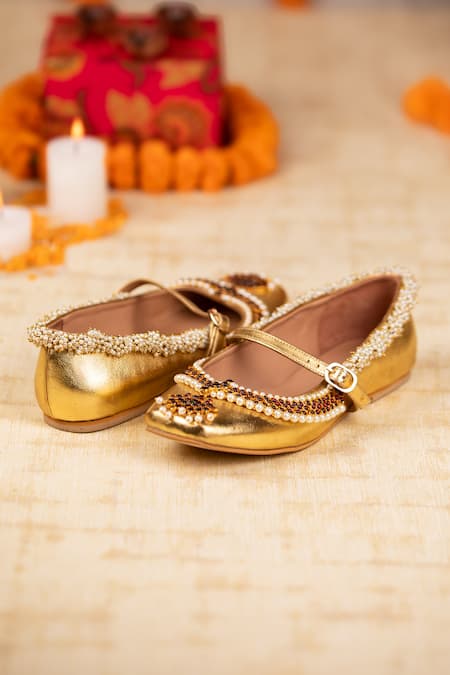 Shop_5elements_Gold Innaya Crystal Bead Mary Jane Juttis _Online_at_Aza_Fashions