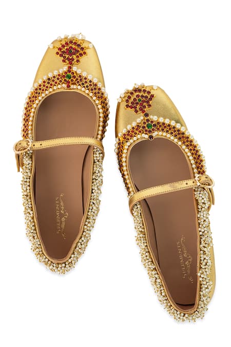 5elements_Gold Innaya Crystal Bead Mary Jane Juttis _at_Aza_Fashions