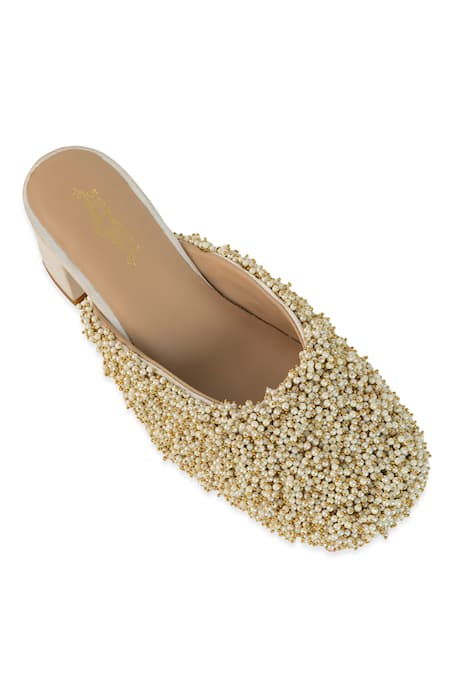 Buy_5elements_Off White Beads, Embroidery Varsuni Hand Mule Heels _Online_at_Aza_Fashions