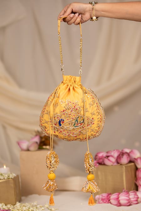 5elements Ruvika Embroidered Peacock Motif Potli Bag 