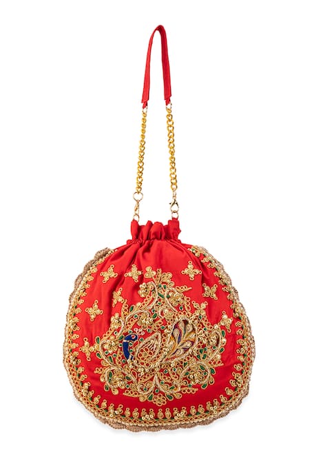 5elements Ruvika Peacock Embroidered Potli Bag  