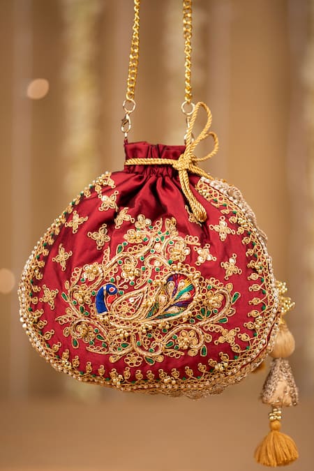 5elements Ruvika Peacock Embroidered Potli Bag  