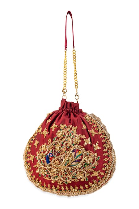 5elements Ruvika Peacock Embroidered Potli Bag  