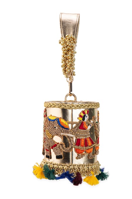 Buy_5elements_Gold Embroidery, Beads, Tassels Kashvi Potli Bag _Online_at_Aza_Fashions