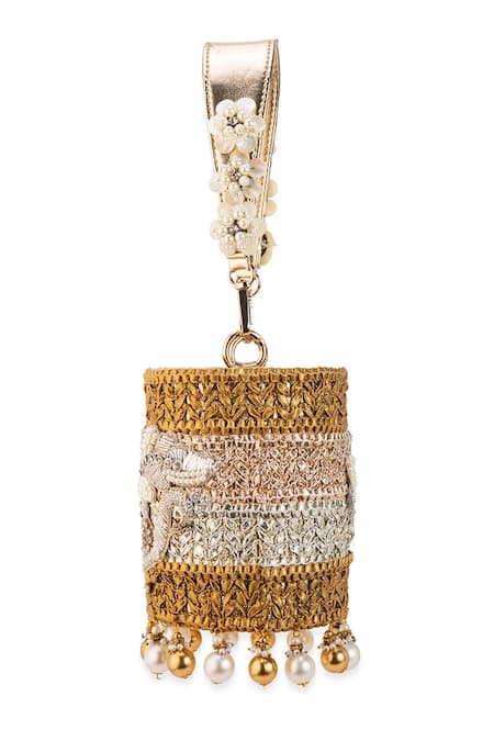Buy_5elements_Gold Beads, Pearls, Tassels Rithvika Embellished Potli Bag _Online_at_Aza_Fashions