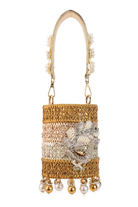 Shop_5elements_Gold Beads, Pearls, Tassels Rithvika Embellished Potli Bag _Online_at_Aza_Fashions