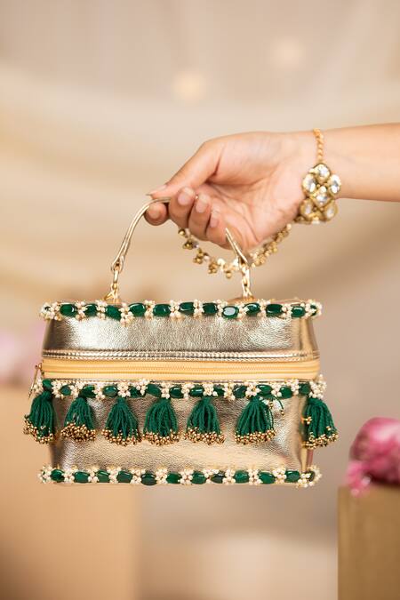 Shop_5elements_Gold Beads, Tassels, Stones Vianya And Embellished Handbag _Online_at_Aza_Fashions