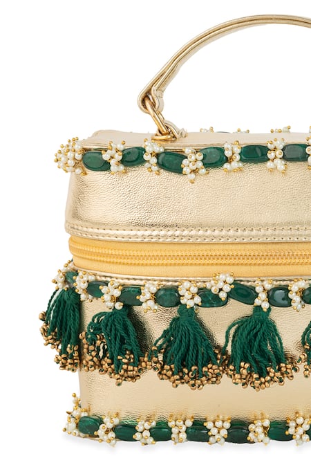 5elements_Gold Beads, Tassels, Stones Vianya And Embellished Handbag _at_Aza_Fashions
