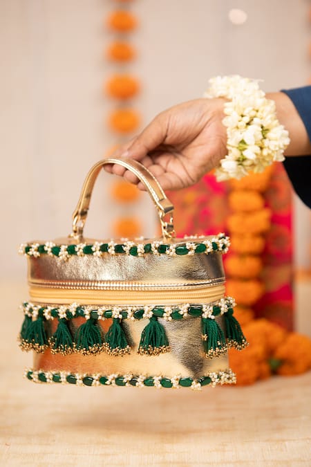 Buy_5elements_Gold Beads, Tassels, Stones Vianya And Embellished Handbag 