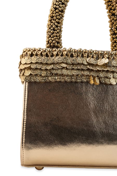 5elements_Gold Beads, Sequins Swarna Beaded Handle Handbag _at_Aza_Fashions