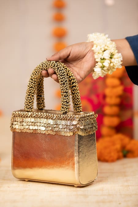 Shop_5elements_Gold Beads, Sequins Swarna Beaded Handle Handbag 
