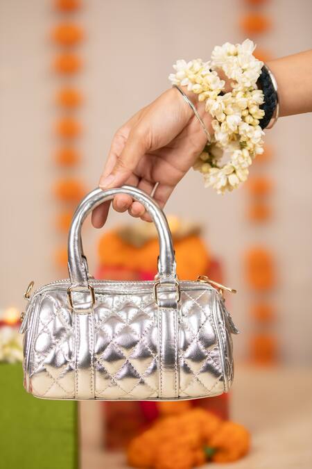 5elements_Silver Pritha Quilted Pattern Handbag  _at_Aza_Fashions