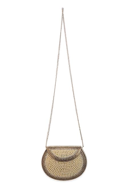5elements Kunika Pearl Embellished Metallic Handbag 