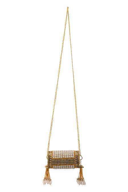 5elements Mahika Pearl Embellished Metallic Sling Bag 