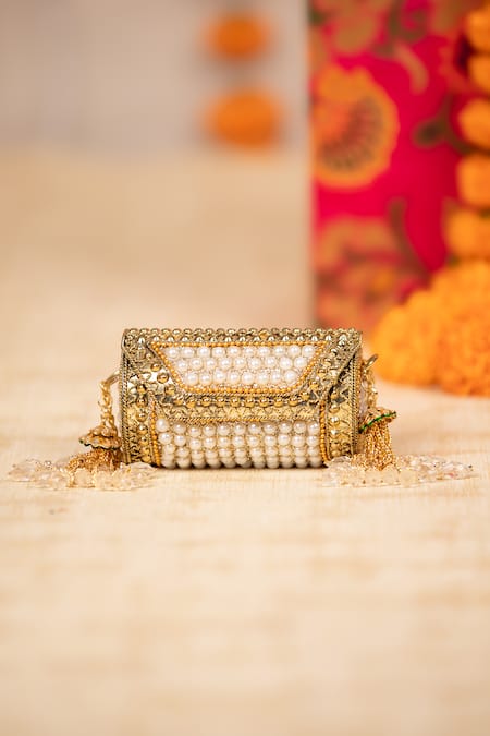 5elements Mahika Pearl Embellished Metallic Sling Bag 