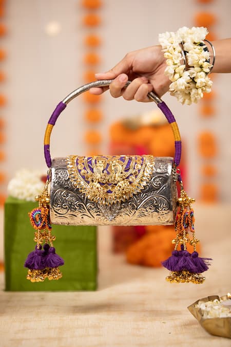 5elements Vasudha Engraved Metallic Handbag  