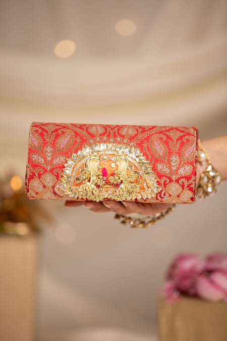 5elements Aranya Paisley Pattern Peacock Embellished Clutch