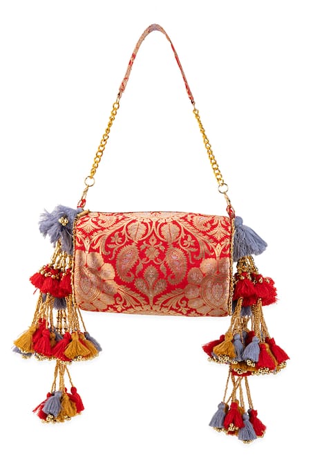 5elements Prisha Brocade Tassel Embellished Handbag 